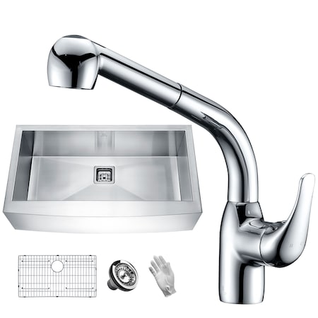 Elysian Farmhouse 36 Kitchen Sink With Faucet In Polished Chrome